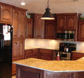 Kitchen Cabinets with Tile Trim